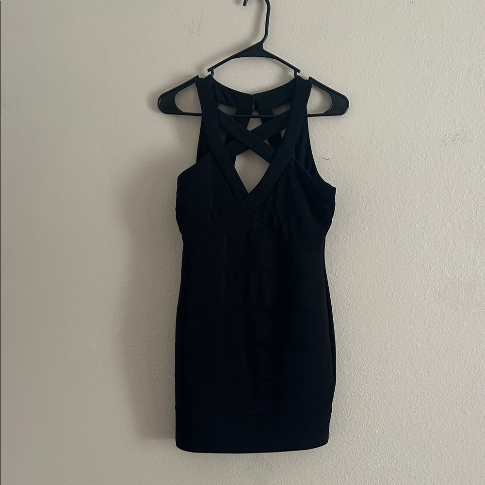 Crystal Doll Black Crisscross Mini Dress